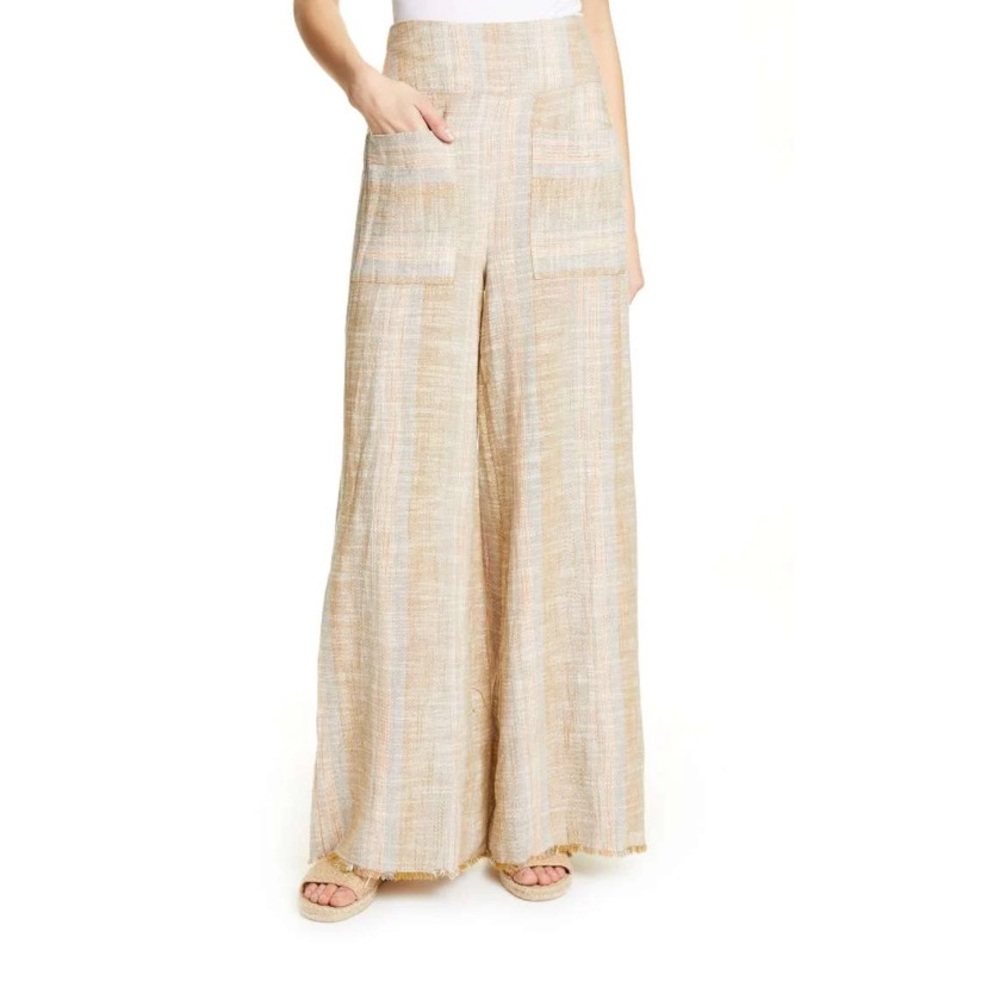 Free People Wide Leg Textured Striped Pants – Flat front, smocked back